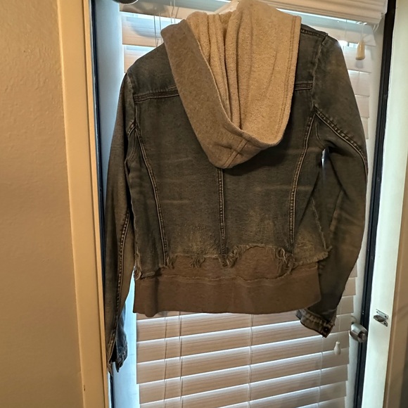 Free People - Blue Denim Jacket with attached Gray Hoodie - Picture 4 of 4
